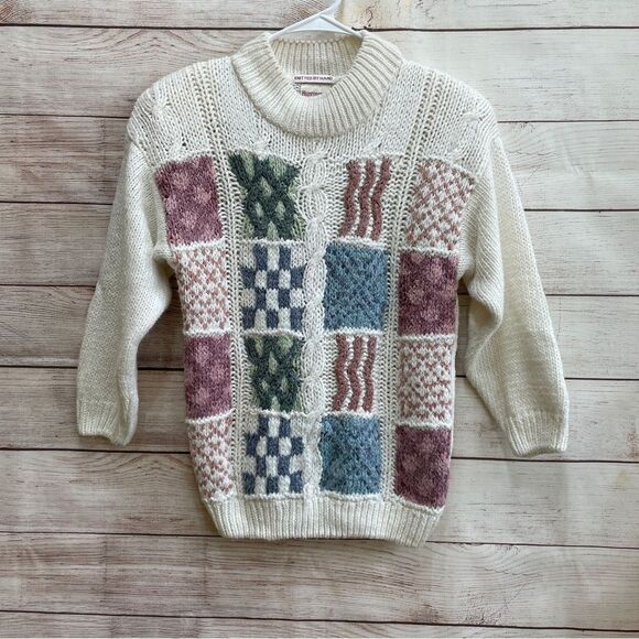 VINTAGE HUNTINGTON RIDGE HAND KNIT PATCHWORK SWEATER - Picture 1 of 5